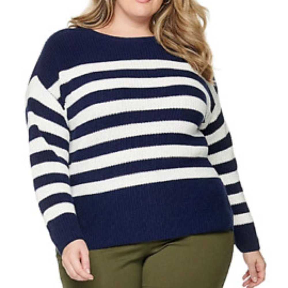Croft & Barrow® Plus Size Pullover Sweater - (Blue/White)
